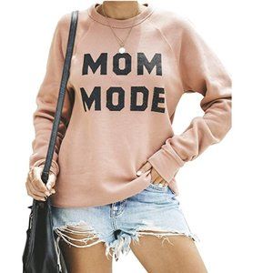 Mom Mode Women's Crewneck Sweatshirt Long Sleeve Raglan Terry Casual